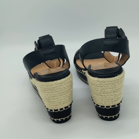 KAYLEEN By Los Angeles Black and Tan Wedge Sandals - Picture 3 of 4